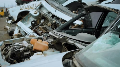 Car Without the Hood, the Transport Has No Mirrors, It Is Located in a Scrap Heap