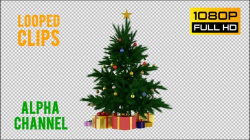 Animated Christmas Tree with Ornaments and Gifts Rotating