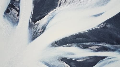 Aerial View of Patterns of Icelandic Rivers Flowing Into the Ocean Unusual Beautiful Landscape