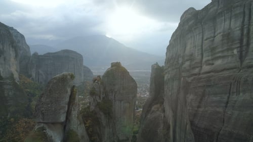 Aerial View of the Rock Formations Near Meteora Monasteries.