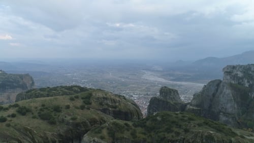 Aerial View of the Rock Formations Near Meteora Monasteries.