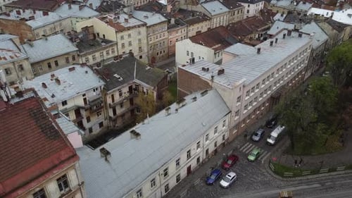 Aerial View of a Drone Flying Over the Buildings