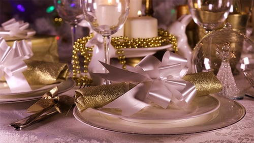 Festive Christmas Table with Decorations and Gifts