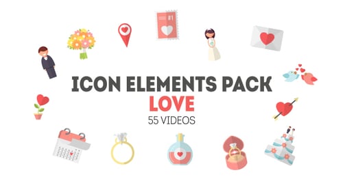 Animated Flat Design Love and Wedding Icons Pack