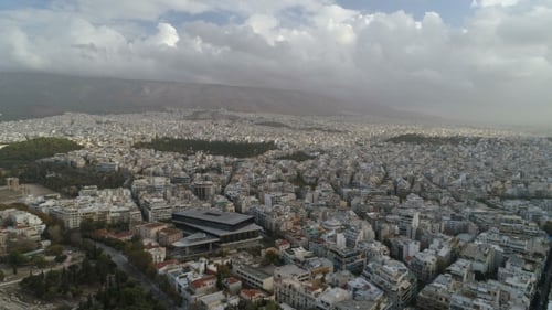 Beautiful Aerial Cityscape of Athens with Modern Museum of Acropolis