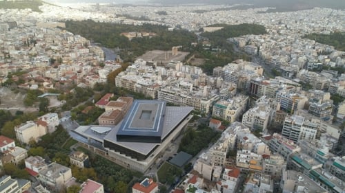 Beautiful Aerial Cityscape of Athens with Modern Museum of Acropolis