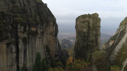 Aerial View of the Rock Formations Near Meteora Monasteries.