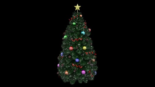 Animated Decorated Christmas Tree Rotating on Alpha Channel