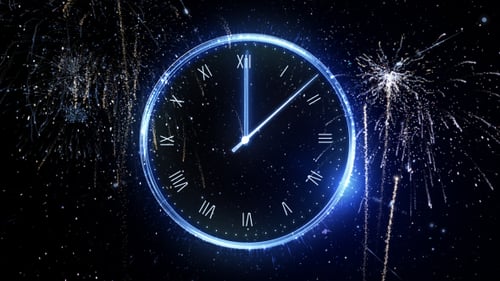New Year's Eve Countdown Clock with Blue Fireworks