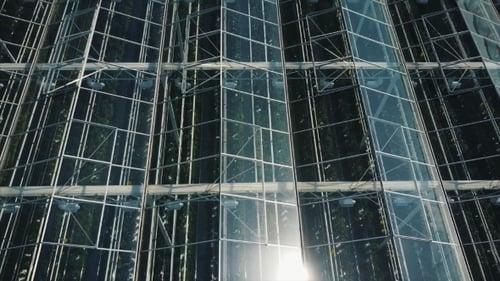 Aerial View of Large Modern Glass Greenhouse