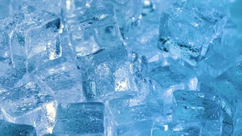 Close Up of Wet Ice Cubes with Blue Lighting