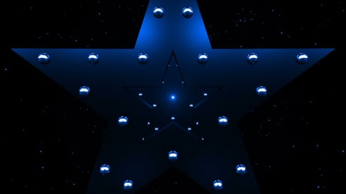 Animated Blue Star with Reflective Spheres and Twinkling Lights