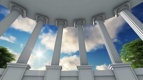 Rotating Classical Pillars with Blue Sky Background