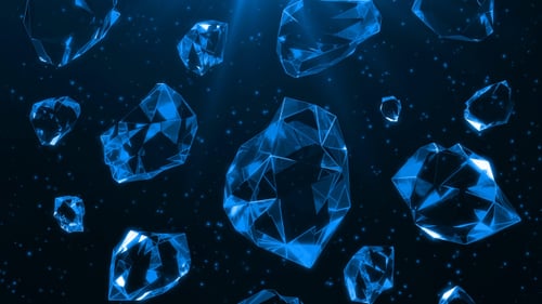 Abstract Blue Crystal Gems Floating in Dark Space Background
