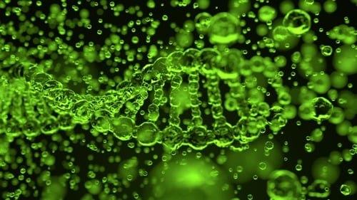 Destruction of Green Transparent DNA Molecule Model