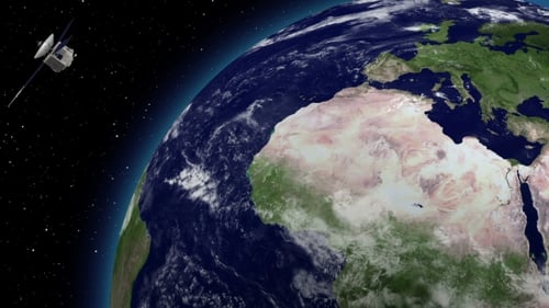 3D Animated Satellite Orbiting Planet Earth