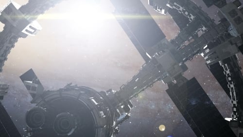 Futuristic Rotating Space Station in Deep Space