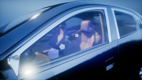 Sleek Modern Blue Car with Dynamic Lens Flares Animation