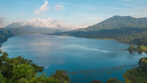 Beatiful View Over the Lake. Lake and Mountain View From a Hill, Buyan Lake, Bali