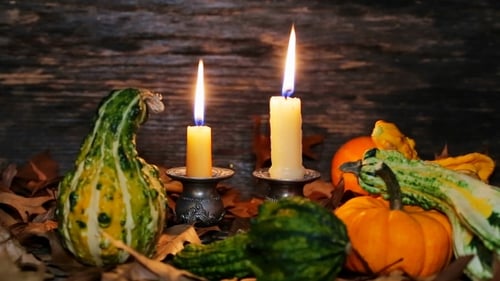 Festive Gourds and Glowing Candles for Autumn