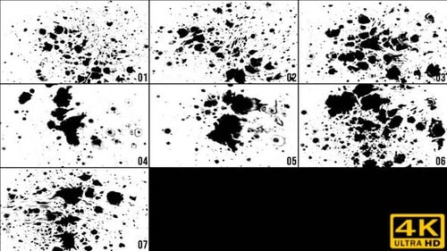 Animated Black Ink Splatters on White Background