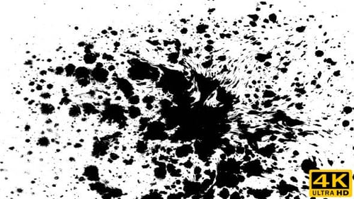 Expanding Black Ink Burst on White Background