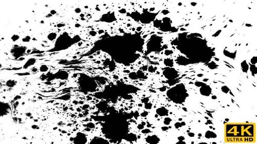 Black Ink Splatters and Spreads Across White Surface