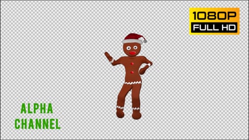 Animated Christmas Gingerbread Man Character Dances