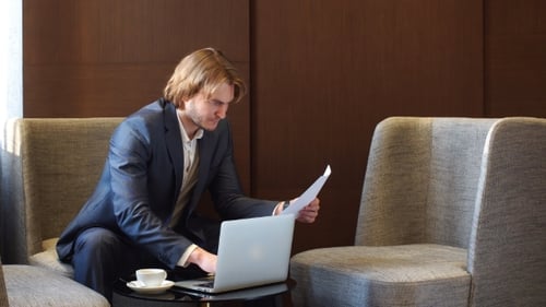 Man Working Laptop From Coworking.