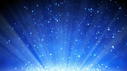 Blue Glittering Particles and Radiant Light Rays Background