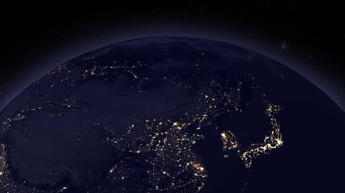 Global View of Earth at Night with Illuminating City Lights