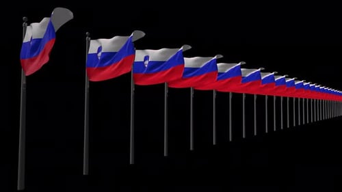 Seamlessly Looping Waving Slovenian Flags on Black Background