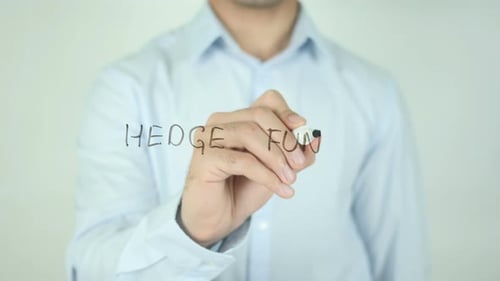Writing Hedge Fund on Clear Surface Close Up