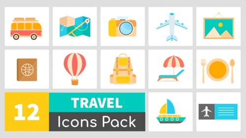Animated Flat Design Travel and Tourism Icons Collection