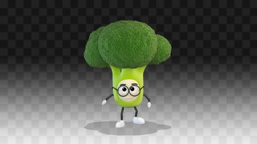 Animated 3D Broccoli Character with Glasses Looking Around