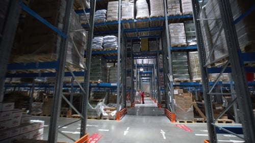 Palettes With Ordered Goods and Materials at Warehouse