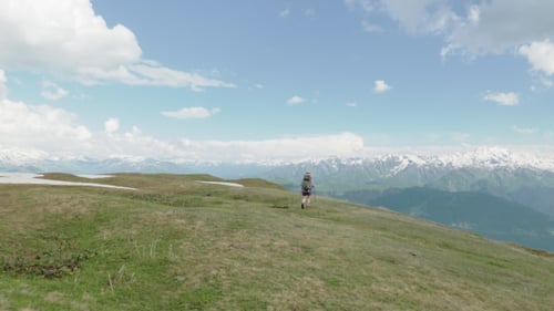 Girl Hikes in the Mountains - Koruldi Lakes Area, Mestia,Georgia
