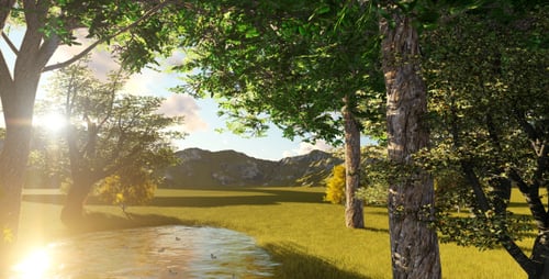 Lake and Ducklings Landscape
