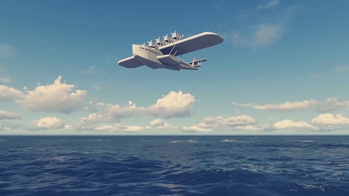 Vintage Seaplane Flying Across Expansive Blue Ocean