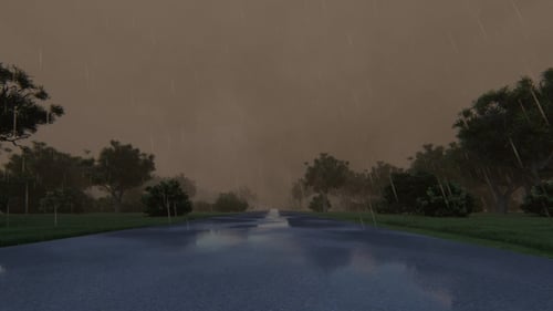 Rain Driving Pov Stormy Clouds Misty Wet Road