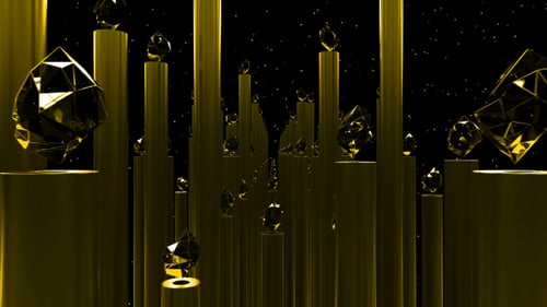 Luxurious Golden Pillars and Sparkling Gems Background