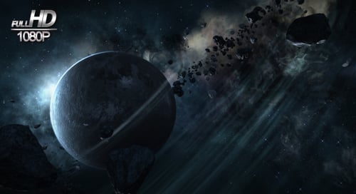 Cosmic Planet and Asteroid Field in Deep Space Animation