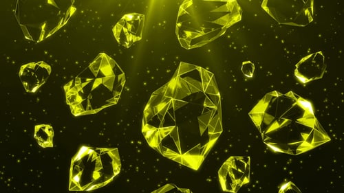 Abstract Geometric Crystal Shapes Floating with Glowing Particles Loop