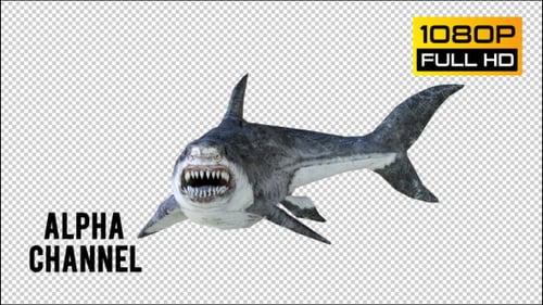 Realistic 3D Great White Shark Swimming Seamlessly Loop