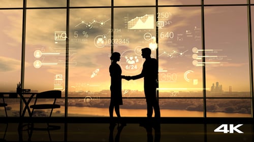 Corporate Handshake with Futuristic Digital Business Data Animation