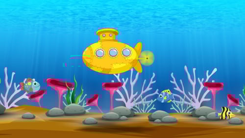 Animated Yellow Submarine and Colorful Fish in Ocean Scene