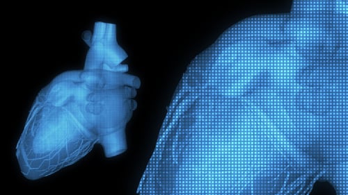 Futuristic Digital Heart Hologram Scan Medical Background