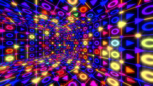 Animated Geometric Neon Shapes Tunnel Disco Background