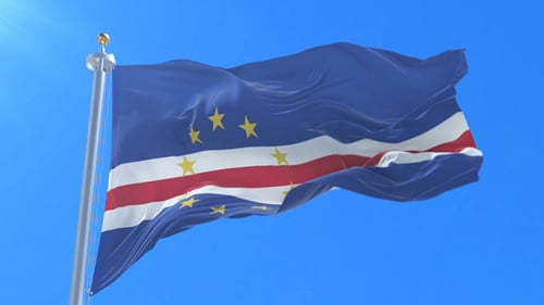 Waving Flag of Cape Verde on a Bright Blue Sky
