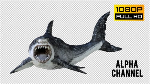 Aggressive 3D Animated Shark with Transparent Background